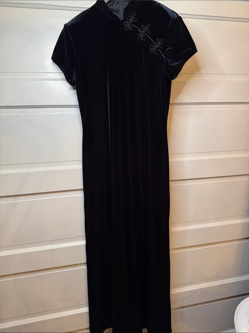 Vintage Black Velvet Cheongsam Inspired Dress Witchy Gothic Maxi L